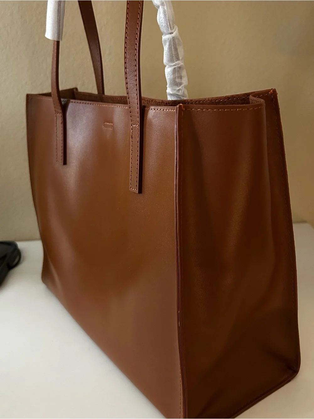 Minimalist Brown Leather Top-Handle Tote Bag